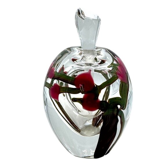 Handblown Zellique Signed Glass Perfume Bottle Stopper Pink Floral Painted 4"H - Picture 4 of 7